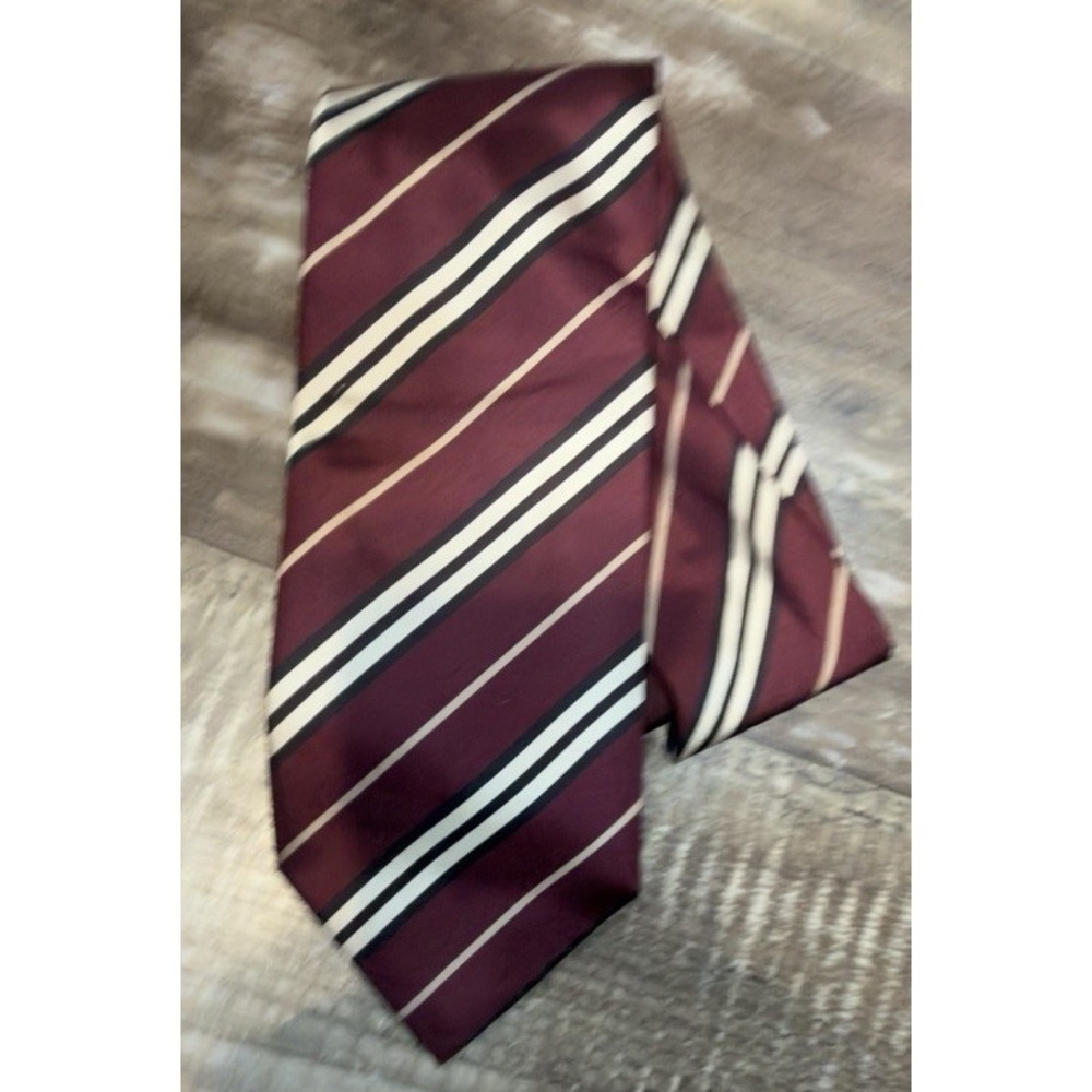 Burberry London Men's Burgundy Striped Tie Necktie Black Ivory Classic
